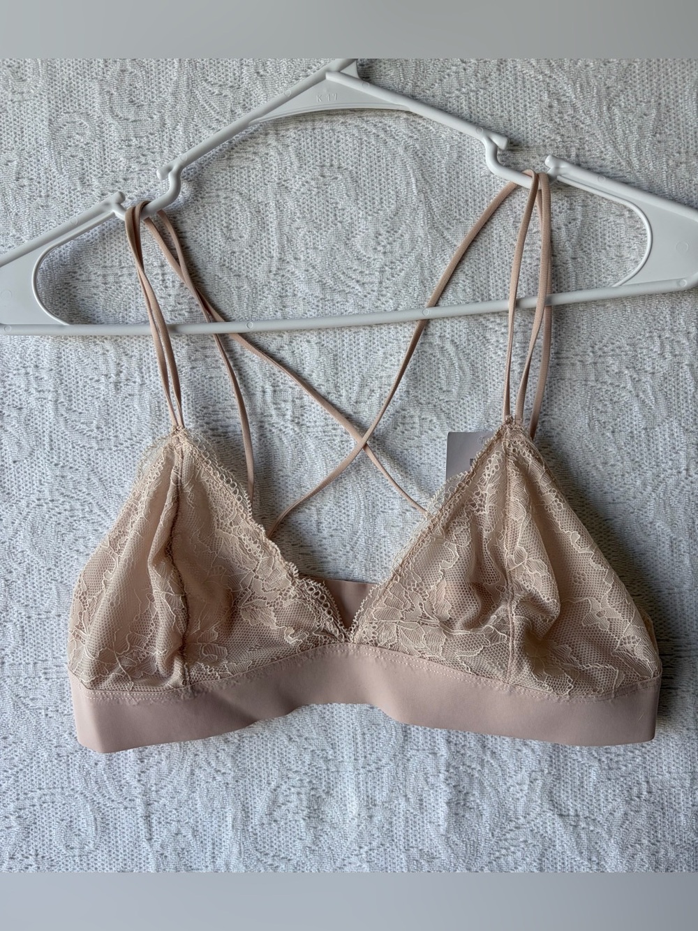 Out From Under Urban Outfitters Cross Strap Lace Bralette Light Pale Pink  Large